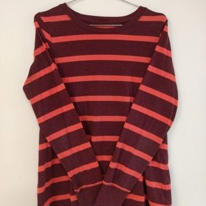 Warm Coral & Burgundy Horiz. Stripe Long Sleeve